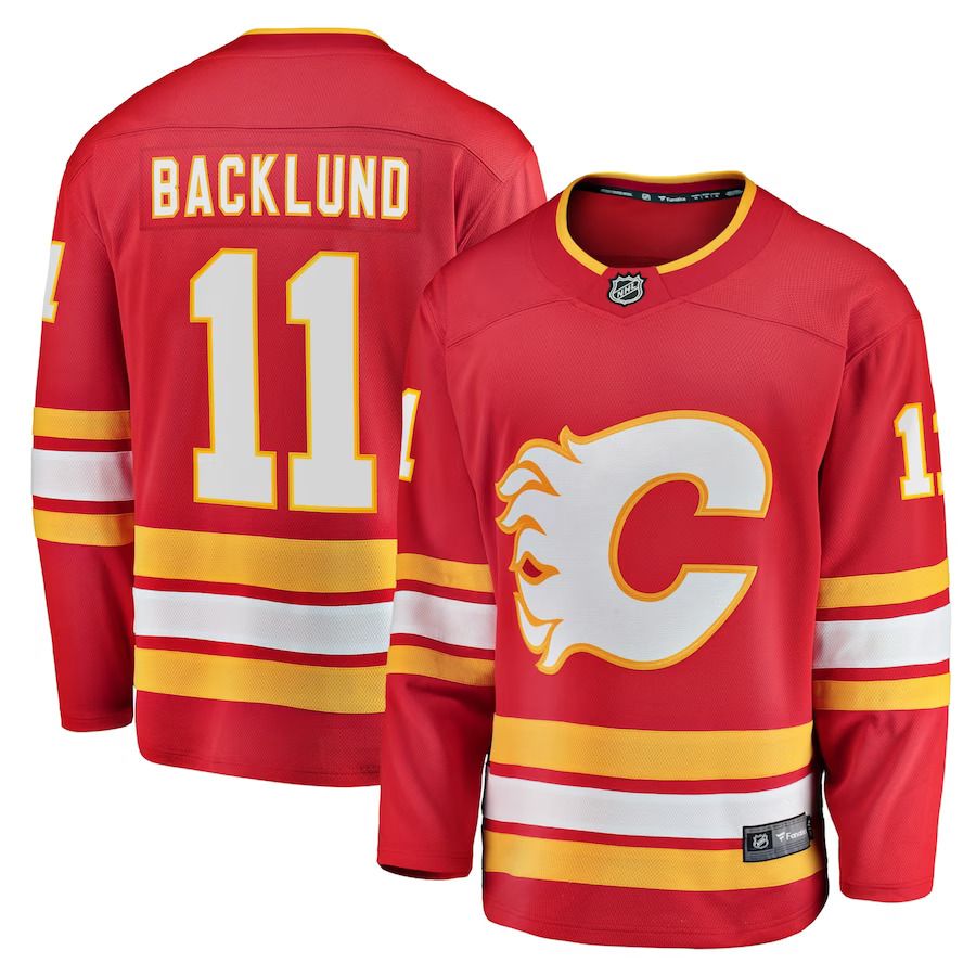 Men Calgary Flames 11 Mikael Backlund Fanatics Branded Red Home Breakaway Player NHL Jersey